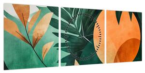 Obraz - Geometryczne motywy naturalne (z zegarem) (90x30 cm)