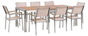 Zestaw ogrodowy stół blat drewno eukaliptus 220x100cm 8 krzeseł beżowe Grosseto Beliani