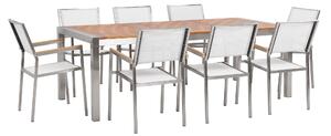 Zestaw ogrodowy stół blat drewno eukaliptus 220x100cm 8 krzeseł białych Grosseto Beliani