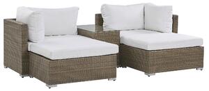 Zestaw mebli ogrodowych 2 fotele stolik z poduszkami rattan brązowy biały Noto Beliani