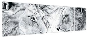 Obraz - Rysowane lwie głowy (170x50 cm)