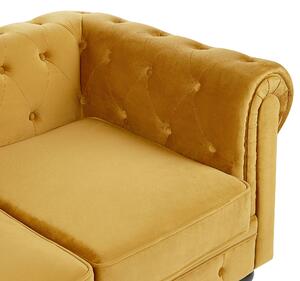 Klasyczna sofa 3-osobowa tapicerowana welurowa pikowana żółta Chesterfield Beliani