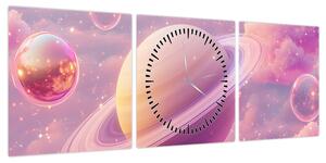 Obraz - Różowa planeta (z zegarem) (90x30 cm)