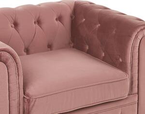 Klasyczny zestaw wypoczynkowy sofa fotel pikowany welur różowy Chesterfield Beliani