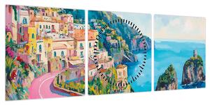 Obraz - Różowa droga przy wybrzeżu (z zegarem) (90x30 cm)