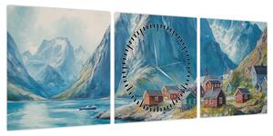 Obraz - Norweskie miasteczko (z zegarem) (90x30 cm)