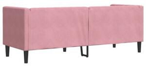 Sofa chesterfield z waÅkami, trzyosobowa, rÃ³Å¼owa, aksamit