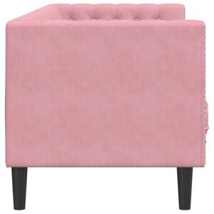 Sofa chesterfield z waÅkami, trzyosobowa, rÃ³Å¼owa, aksamit