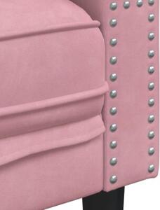 Sofa chesterfield z waÅkami, trzyosobowa, rÃ³Å¼owa, aksamit