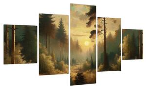 Obraz - Słońce świecące przez las (125x70 cm)