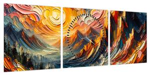 Obraz - Góry oświetlone słońcem (z zegarem) (90x30 cm)