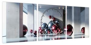 Obraz - 3D przestrzeń z kulami II. (z zegarem) (90x30 cm)