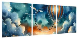 Obraz - Lot pod nocnym niebem (z zegarem) (90x30 cm)