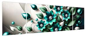 Obraz - 3D turkusowe kwiaty (170x50 cm)