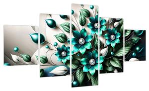 Obraz - 3D turkusowe kwiaty (125x70 cm)