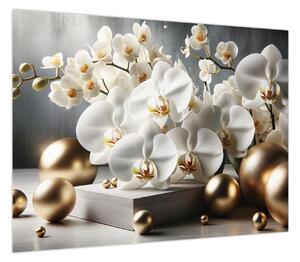Obraz - Orchidea i złote kule (70x50 cm)