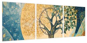 Obraz – Drzewo życia w księżycu (z zegarem) (90x30 cm)