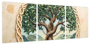 Obraz – Splecione drzewo życia (z zegarem) (90x30 cm)