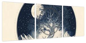 Obraz – Magiczne drzewo z jeleniem I. (z zegarem) (90x30 cm)
