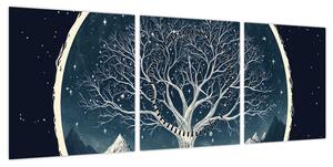 Obraz – Magiczne drzewo z jeleniem II. (z zegarem) (90x30 cm)