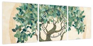 Obraz – Elegancka mozaika z drzewem (z zegarem) (90x30 cm)