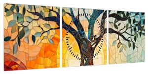 Obraz – Mozaika – słońce i drzewo I. (z zegarem) (90x30 cm)