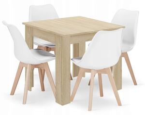 Zestaw stół kwadratowy 80x80 dąb sonoma + 4 krzesła KRIS białe
