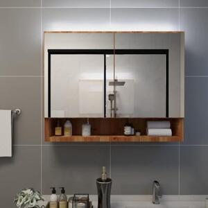 Szafka łazienkowa z lustrem i LED, kolor dębowy 80x15x60 cm mdf