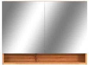 Szafka łazienkowa z lustrem i LED, kolor dębowy 80x15x60 cm mdf