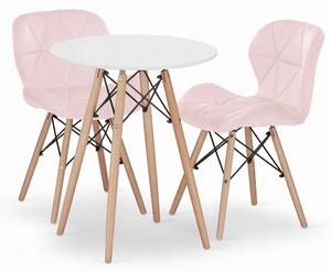 Zestaw stół okrągły 60cm TODI + 2 krzesła eliot aksamitne różowe