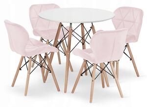 Zestaw stół okrągły 80cm TODI + 4 krzesła eliot aksamitne różowe