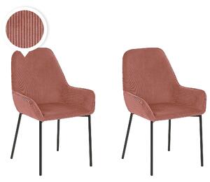 Zestaw 2 krzeseł do jadalni różowe sztruksowe retro glam czarne nogi Loverna Beliani