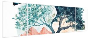 Obraz – Akwarelowe drzewo pełne życia (170x50 cm)