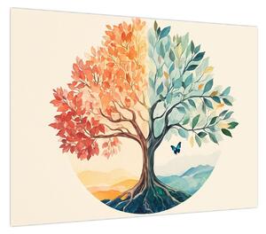 Obraz – Podwójne drzewo z motylem (70x50 cm)