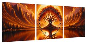 Obraz – Drzewo w krwawym słońcu (z zegarem) (90x30 cm)