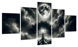 Obraz – Czarno-białe drzewo w pełni księżyca (125x70 cm)