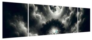 Obraz – Czarno-białe drzewo w pełni księżyca (170x50 cm)