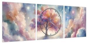 Obraz – Drzewo życia w chmurach (z zegarem) (90x30 cm)