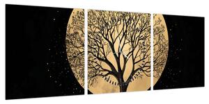 Obraz – Drzewo w złotej pełni księżyca I. (z zegarem) (90x30 cm)
