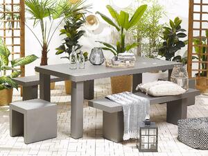 Zestaw mebli ogrodowych szary betonowy industrialny stół 2 ławki stołki Taranto Beliani