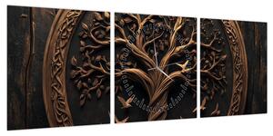 Obraz – Drewniane drzewo życia (z zegarem) (90x30 cm)