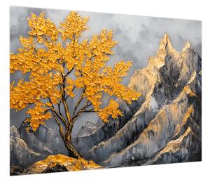 Obraz – Złote drzewo w górach (70x50 cm)