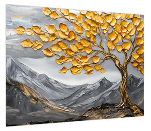 Obraz – Drzewo ze złotymi liśćmi (70x50 cm)