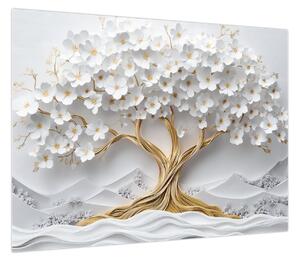 Obraz – Eleganckie drzewo życia 3D pełne kwiatów (70x50 cm)