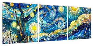 Obraz – Mozaika gwiaździstej nocy (z zegarem) (90x30 cm)