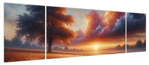 Obraz – Zachód słońca na polu (170x50 cm)