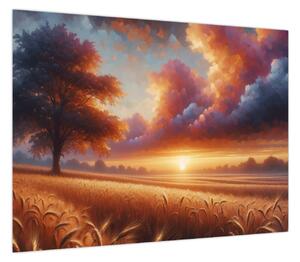 Obraz – Zachód słońca na polu (70x50 cm)