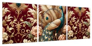 Obraz – Elegancki paw (z zegarem) (90x30 cm)
