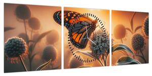 Obraz – Motyl w zachodzącym słońcu (z zegarem) (90x30 cm)