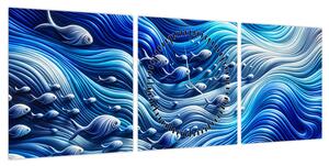 Obraz – Ryby w falach (z zegarem) (90x30 cm)